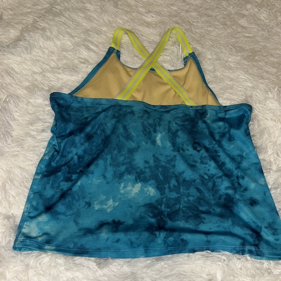 Lands End Girl’s Blue & Neon Yellow Tankini Swimsuit Top Size 14 - Picture 2 of 4